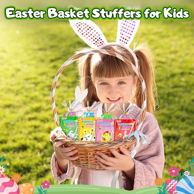 Party Favors for Kids: 24 Pack Easter Rainbow Scratch Art Notebook Classroom School Supplies Bulk for Girls Boys Goodie Bags Stuffers, Return Gifts for Birthday Party Gift Kid Crafts
