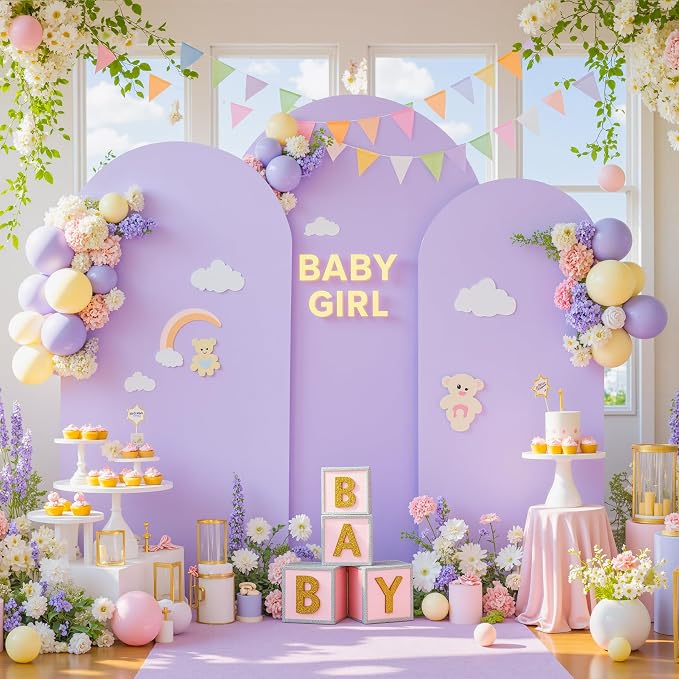 Set of 3 Arch Backdrop Covers(7.2ft, 6.6ft, 6ft) - Premium Stretchy Spandex Backdrop Arch Stand Cover for Baby Shower,Wedding,Party Decor Chiara Cover with Double-Sided Design(Cream Lavender)