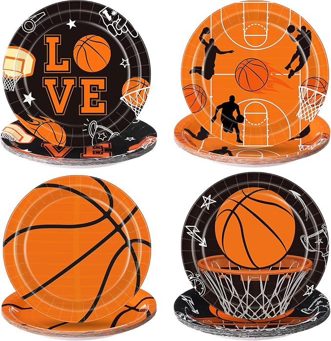 Funnymoom 60 Pcs Basketball Paper Plates 9 Inch Sports Theme Birthday Disposable Plates for Adults Basketball Birthday Team Party Decorations Supplies