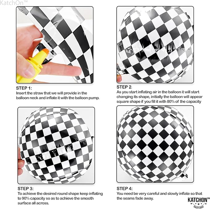 KatchOn, Black and White Checkered Balloons - 22 Inch, Pack of 12 | Racing Balloons, Race Car Balloons for Race Car Birthday Party Decorations | Racing Party Decoration | Emo Party Decor
