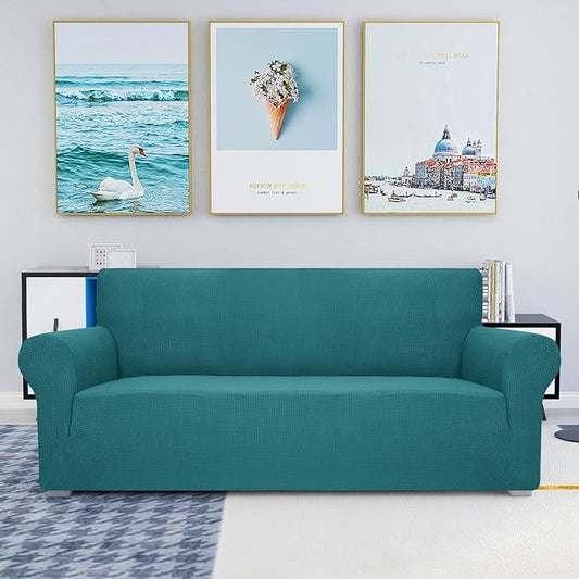 JIVINER High Stretch Couch Covers for 3 Cushion Couch 1-Piece Jacquard Elastic Sofa Slipcovers Anti Slip Sofa Cover with Elastic Bottom Furniture Protector for Kids Pets (Sofa, Blakish Green)