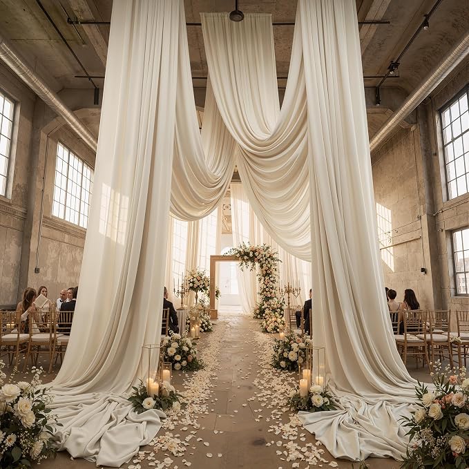 10ftx40ft Beige Ceiling Curtain for Wedding Parties – 2 Panels Wrinkle-Free 40 FT Long Tent Draping Curtains for Wedding, Birthday & Theme Parties, 40ft Height with Rod Pocket