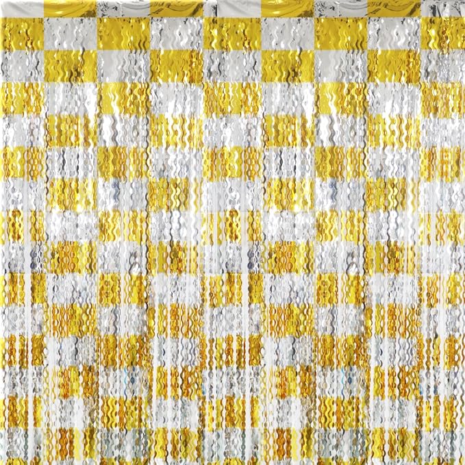 GOER Metallic Tinsel Foil Fringe Curtains Party Photo Backdrop Party Streamers for Birthday,Graduation,New Year Eve Decorations Wedding Decor (3 Packs,Gold&Silver)