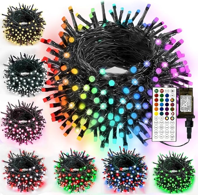 Smart Color Changing Christmas Lights,4th of July Decoration Lights with Remote & Timer, 66FT 200 LED Patriotic String Lights Waterproof, RGB Twinkle Light for 250th Anniversary Independence Day Decor