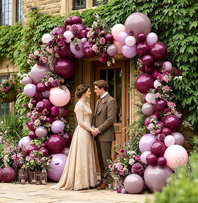 Dusty Purple Pink Balloon Arch Kit Double Stuffed Dark Purple Plum Pastel Pink Lavender Mauve Balloon Garland for Birthday Butterfly Baby Shower Anniversary Wedding Bridal Shower Party Decoration