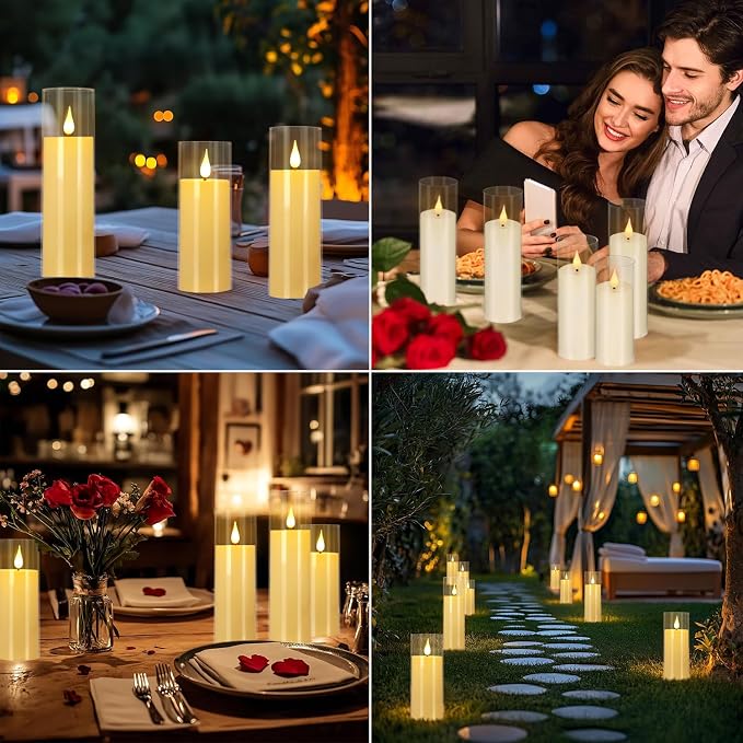 YOROXRG Flickering Flameless Candles Battery Operated with Remote,Led Pillar Candles with Realistic Moving Wick Candles for Halloween,Christmas,Home Decor Pack of 24 (D2.2 xH 5" 6" 7")(Ivory)