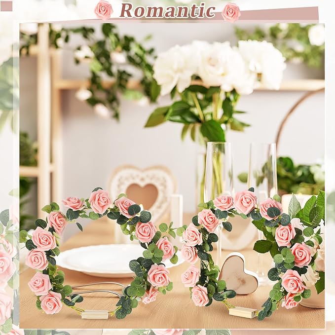 15 Pcs Metal Floral Centerpiece Table Decorations Hoop Centerpiece with Stand Gold Centerpieces for Table 15 Wooden Holders 30 Artificial Flowers 30 Leaves for Wedding DIY Craft Decor (12 Inch,Pink)