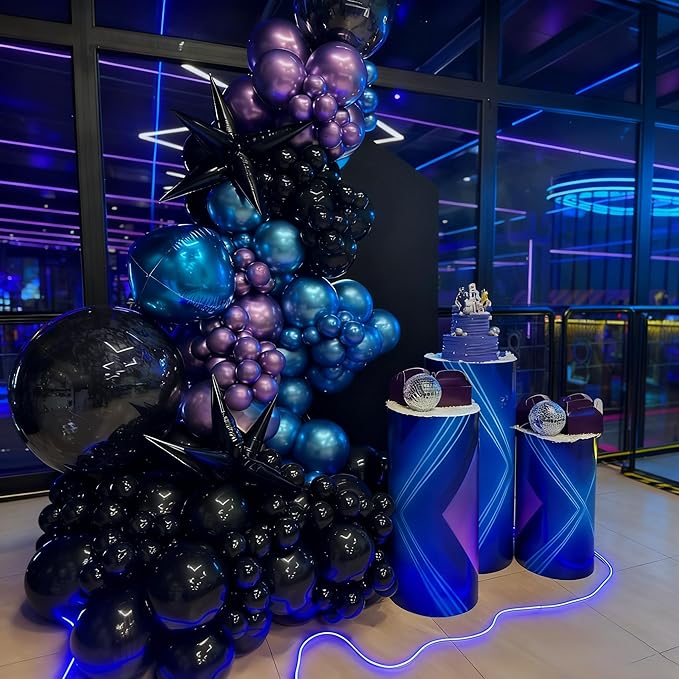 Blue Purple Balloon Garland Arch Kit, 104 PCS Metallic Purple Blue Black and Green Balloons with Star Balloons for Kids Boys Video Game Night Birthday Party Decorations