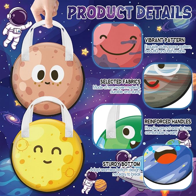 Locmeo 24 Pcs Outer Space Party Favor Bags 11 Inch Space Birthday Gift Bag Nonwoven Reusable Tote Bags with Handle for Goodie Snack Treat Outer Spaces Planet Party Supplies Birthday Gift Decoration