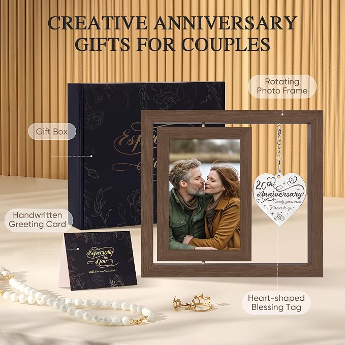 20th Anniversary Picture Frame Gifts for Wife Husband Couple Him Her Men Women Parents, 20 Year Anniversary Wedding Gifts, Twenty Year Twentieth Anniversary Personalized Gift