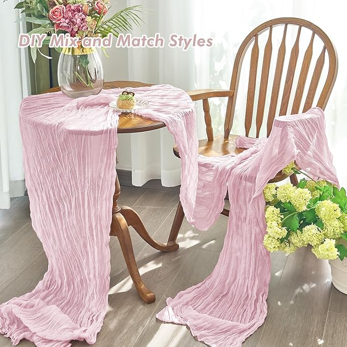 IVAPUPU 6 Pcs Cheesecloth Table Runner - 10ft Pink Spring Boho Gauze Cheese Cloth Table Runners for Baby Shower Decorations Wedding Party Summer Garden Farmhouse Decor