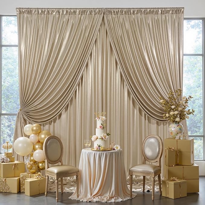 40x10 ft Wrinkle Free Champagne Sequin Backdrop Curtain for Parties,Thick Not Fall-Off Glitter Backdrop Drapes,8 Panels 5x10ft Shimmer Photo Back Drop Cloth for Wedding Birthday Photography Background