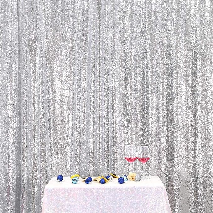 Eternal Beauty Silver Sequin Backdrop, 8x10 Ft Glitter Background Curtains for Shimmer Photography Party Wedding Birthday Back Drop Decor