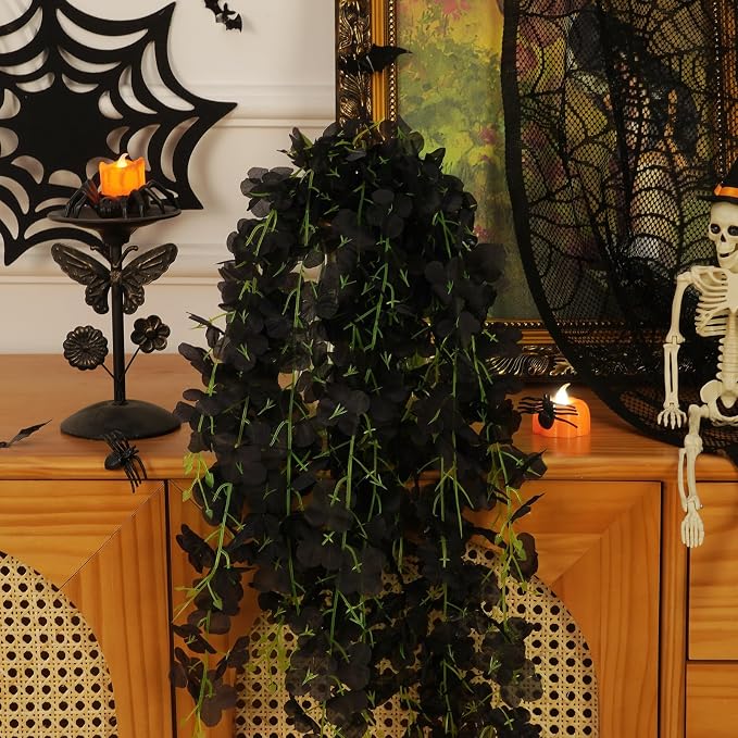 BLEUM CADE 36Pcs Black Fake Wisteria Hanging Flowers, 3.6Ft/Pcs Artificial Wisteria Garland, Hanging Flowers for Wedding Party Home Backdrop Wall Decoration