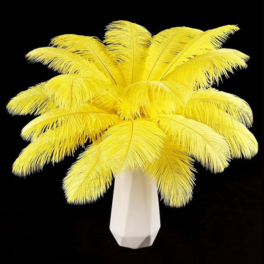 THARAHT Ostrich Feathers 90pcs Large Natural Bulk for Vase Crafts Wedding Party Centerpieces Christmas Tree Decoration Feathers,Golden Yellow