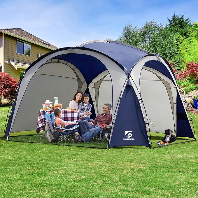 UNICAMPER Beach Tent 12 X 12ft Large UPF50+ Pop Up Canopy with 2-Pcs Side Wall, Sun Shelter Rainproof, Waterproof for Camping Trips, Backyard Fun, Fishing, Parties, Or Picnics(Navy Blue)