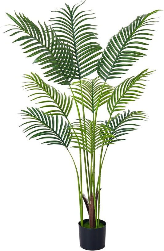 HAIHONG 4FT Artificial Palm Tree,Faux Areca Palm Plant with Real Touch Leaves and Adjustable Branches,Fake Tropical Palm Tree for Home Office Indoor Outdoor Modern Decoration