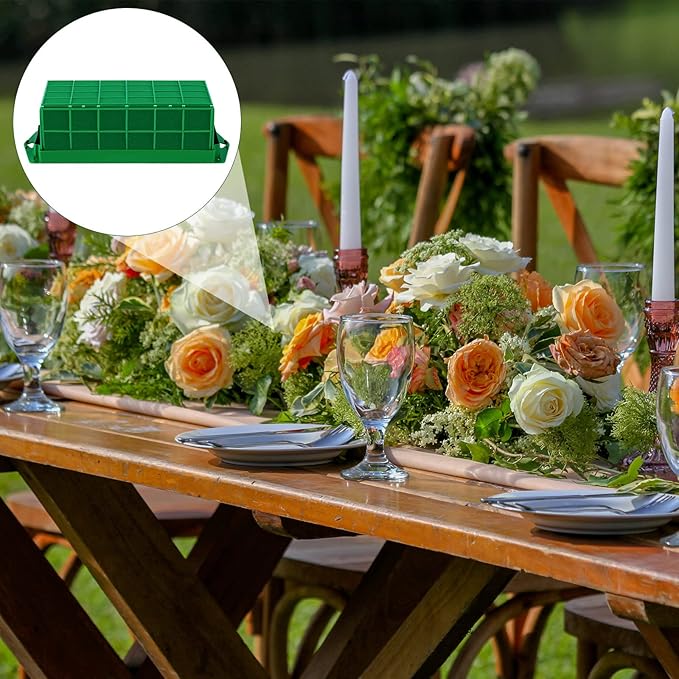 Hahood 4 Packs Floral Foam Cage Rectangle Flower Cage Holders with Floral Foam Flower Arrangement Supplies for Fresh Flowers, Home Wedding Decorations, 11.8 x 4.3 x 3.1 Inches