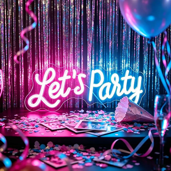 Lets Party Neon Sign for Party Wall Decor, Dimmable LED Neon Lights, Art Decorative Lights for Bachelorette Party, Engagement Party, Birthday Party, Living Room, Gamer Room Decor 11.81 x 4.72"