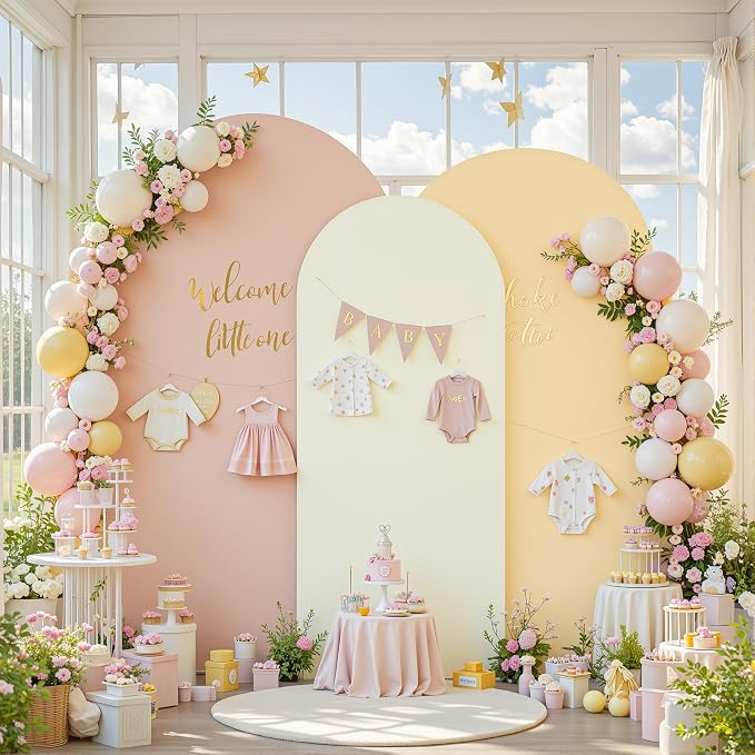 Set of 3 Arch Backdrop Covers(7.2ft, 6.6ft, 6ft) - Premium Stretchy Spandex Backdrop Arch Stand Cover for Baby Shower,Wedding,Party Decor Chiara Cover with Double-Sided Design(Cream Nude Champagne)