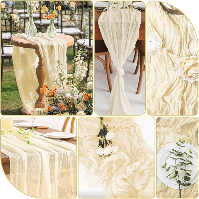 24 Pack Ivory Cheesecloth Table Runner 17"x108" Boho Gauze Fabric Table Runner Vintage Rustic Sheer Runners for Wedding Party Bridal Baby Shower Table Decorations