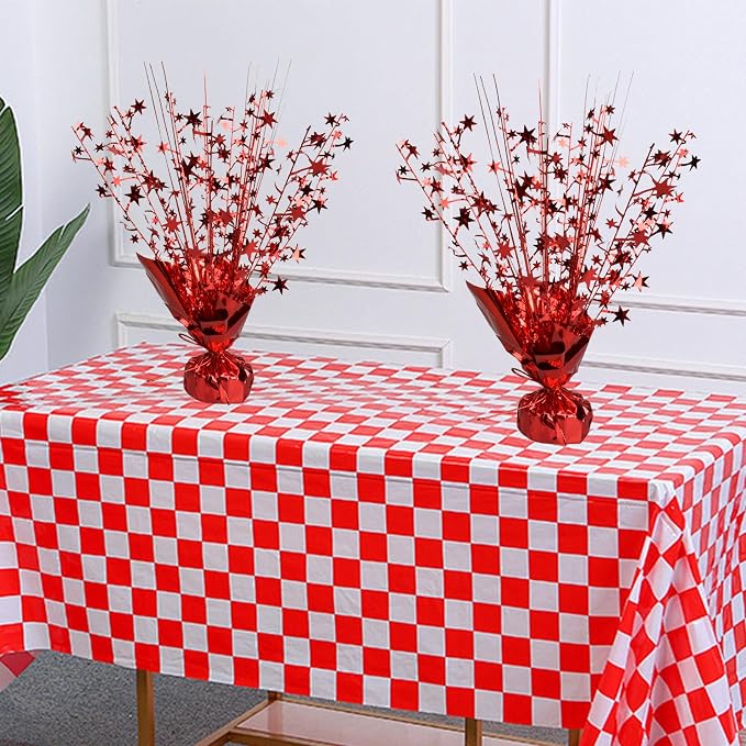 6 Pack Metallic Foil Spray Centerpiece Star Table Decoration Burst Table Centerpieces for Birthday Wedding Anniversary Graduation Holiday Party Supplies Decor (Red)