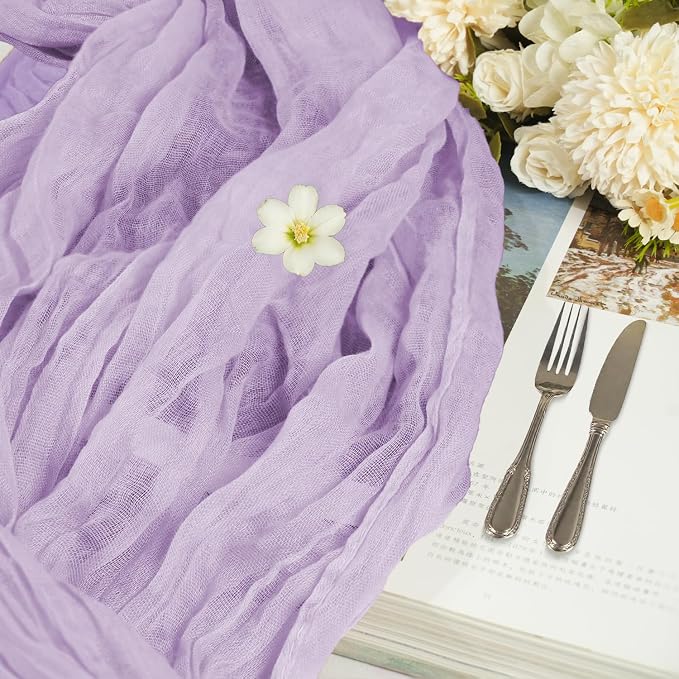 16 Pack Cheesecloth Table Runners 20" x 120", Boho Gauze Table Decor for Wedding, Bridal Shower, Birthday Party, Long Romantic Runner(Lavender)