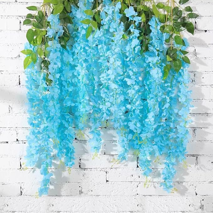 BLEUM CADE 36Pcs Blue Fake Wisteria Hanging Flowers, 3.6Ft/Pcs Artificial Wisteria Garland, Hanging Flowers for Wedding Party Home Backdrop Wall Decoration
