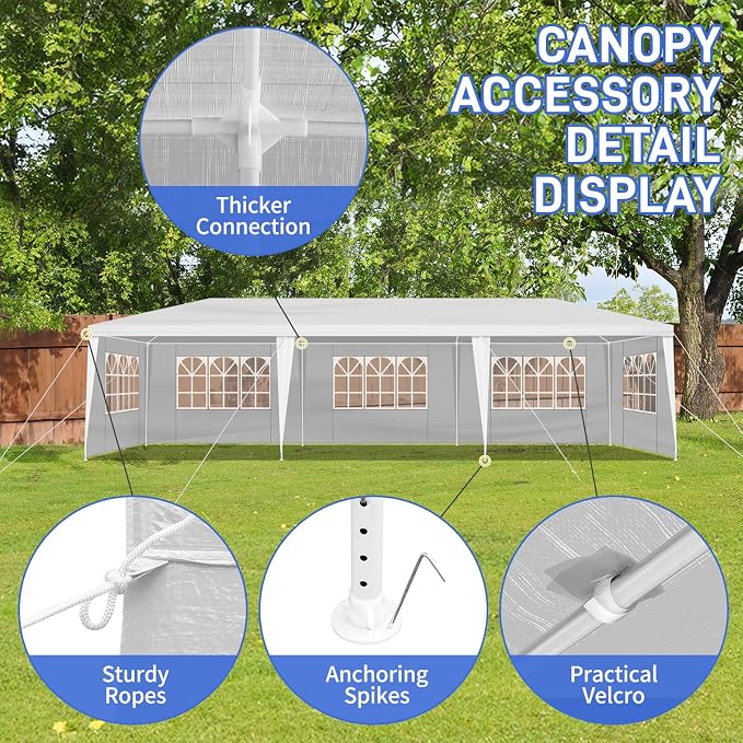 10x30 Canopy Tent for Parties, Heavy Duty Waterproof Outdoor Tent with 5 Detachable Sidewalls & Window Panels, Large Event, Wedding & Backyard Shelter, Commercial & Personal Use, White