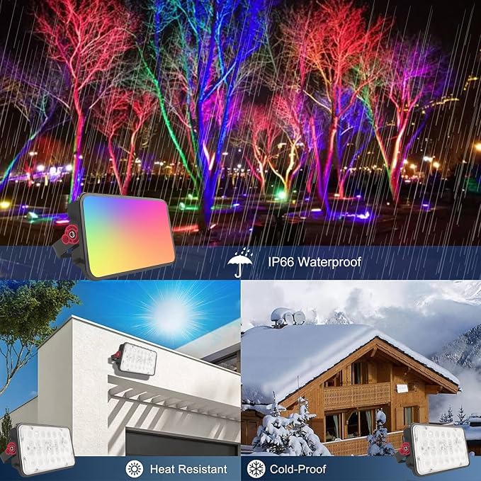 2 Pack 50W RGB Flood Light, RGB Color Changing Floodlight, Smart RGB Floodlight with Remote Control, for Club, Wedding, Stage Lighting, Birthday Party, Poster, Disco, KTV, Halloween, Christmas