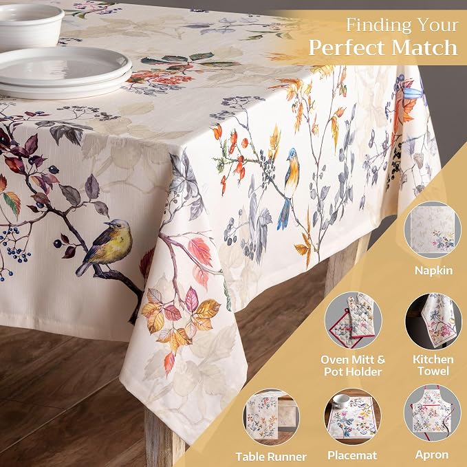 Maison d' Hermine Table Cloth Rectangle Table 100% Cotton 70 x 140 Inches Fall Tablecloth Reusable Everyday Use for Thanksgiving Christmas Decorations Dining Farmhouse Party (Equinoxe - Beige)