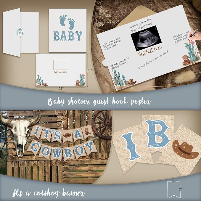 YJDFWAUT Cowboy Baby Shower Decorations Party Supplies for Boy, A Little Cowboy is on the Way Decorations, Western Baby Shower Decor, Cowboy Rodeo Baby Shower
