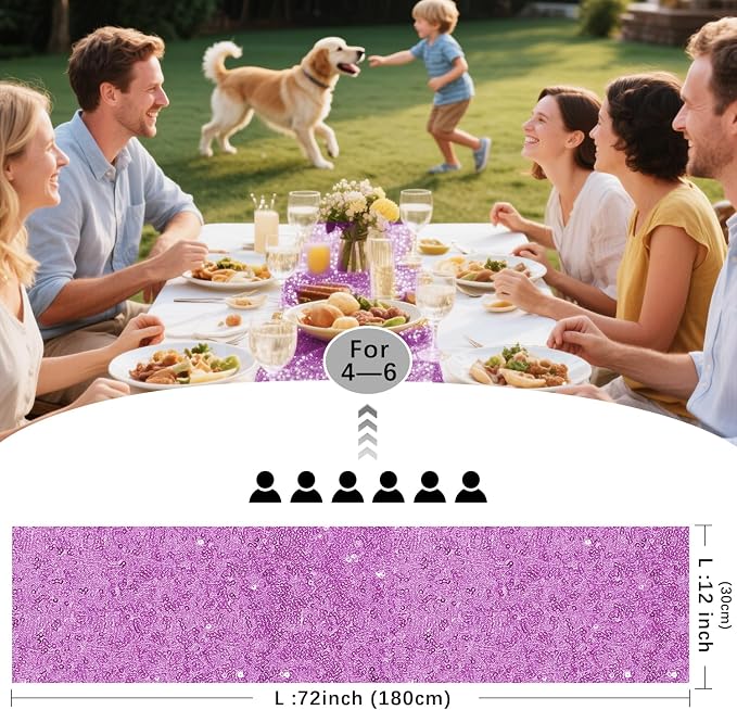 10 Packs 12 x 72 inches Lavender Sequin Table Runner, Glitter Runner for Birthday Party Supplies Wedding Holiday Celebration Baby Shower Engagement Anniversary Decor