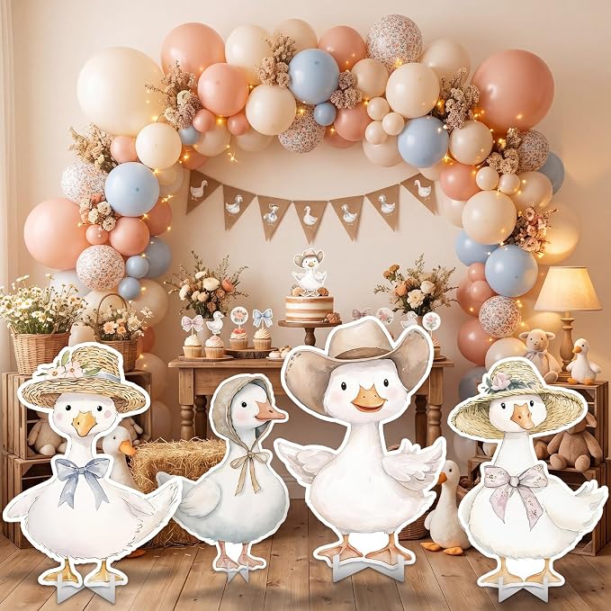 Honoson 4 Pcs Large 30" One Silly Goose Birthday Cardboard Cutouts Standup Silly Goose Baby Shower Backdrop 1st Birthday Party Decorations for Lawn Yard Signs Photo Booth Props Supplies