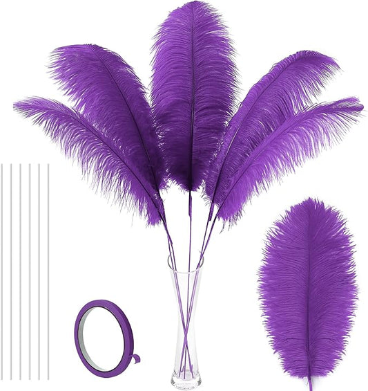 Soarer Purple Big Ostrich Feathers - 10Pcs Making Kit 34inch Extra Large Ostrich Feathers Long for Tall Vase,Floral Arrangement,Mardi Gras Party Centerpieces and Wedding Home Decoration(Purple)
