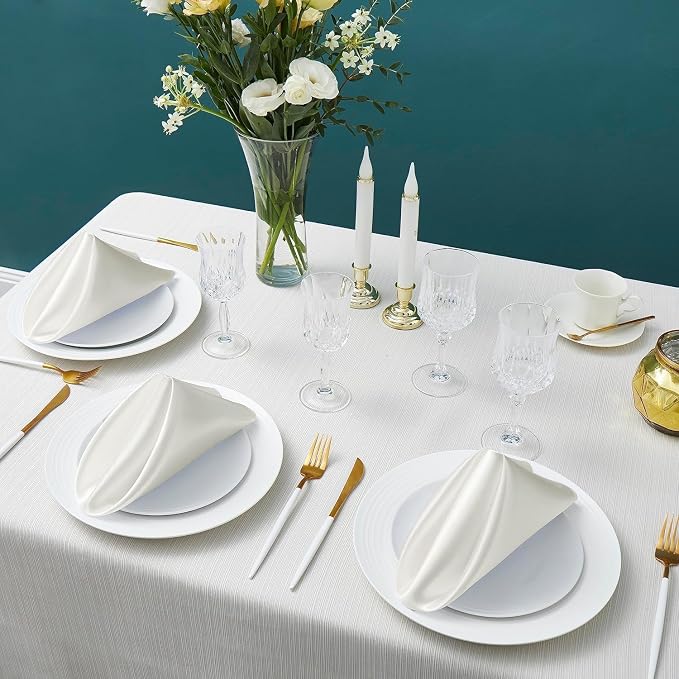 100 Pack Square Satin Dinner Napkins, 20x20 Inches Silky Soft Smooth Table Cloth Napkins for Restaurant Weddings Banquet Party Decoration, Off White