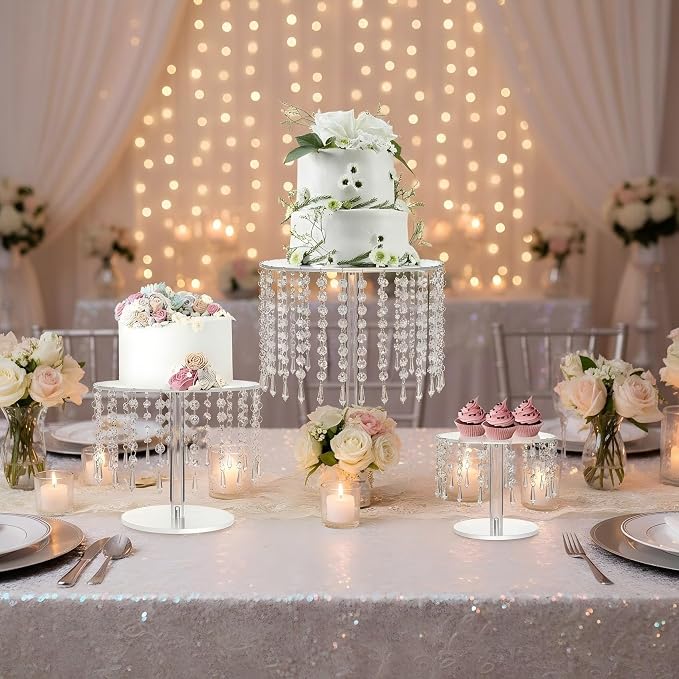 Crystal Cake Stand for Party, Clear Acrylic Cake Stand Sets for Dessert Table, 3Pcs Round Cake and Cupcake Stand for Wedding Birthday Party Event Decorations