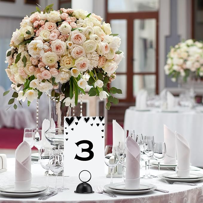 MorningRo 24 Pcs Wedding Table Place Card Holders Metal Table Number Holders Stand Sign Tabletop Menu Stands Sign for Wedding Christmas Restaurant Banquet(Black)