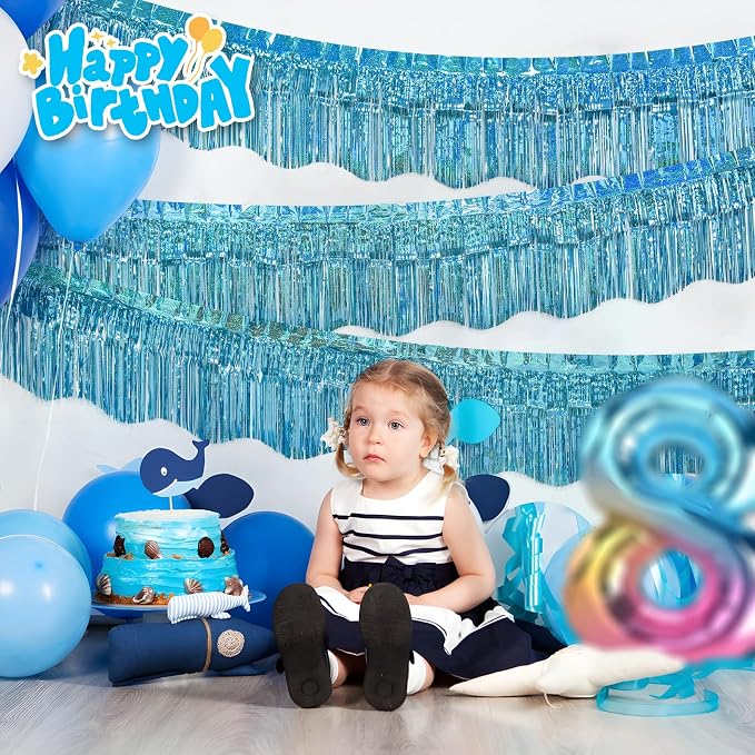 LOLStar Blue Foil Fringe Tinsel Garland, Tinsel Streamers Banner, 6 Pack | 60Ft Tinsel Streamers, Shiny Blue Tinsel Fringe Banners for Wedding, Birthday, Anniversary, Christmas, New Year Party Decor
