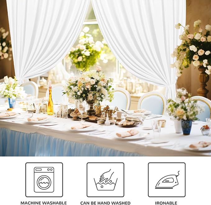 MEETSKY 10 feet x 10 feet White Backdrop Curtains Valentine's Day Birthday Party Wedding Backdrop,White Photography Rod Pocket Drapes Polyester Fabric Curtain for Baby Shower,5ft x 10ft,2 Panels