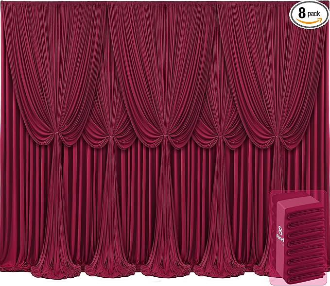 8 Panels Burgundy Backdrop Curtains for Wedding Party Wrinkle Free Backdrops Curtain Drapes Fabric Decorations Maroon Photo Back Drop for Baby Shower Photography Stage Reception 40ft(W) x 12ft(H)