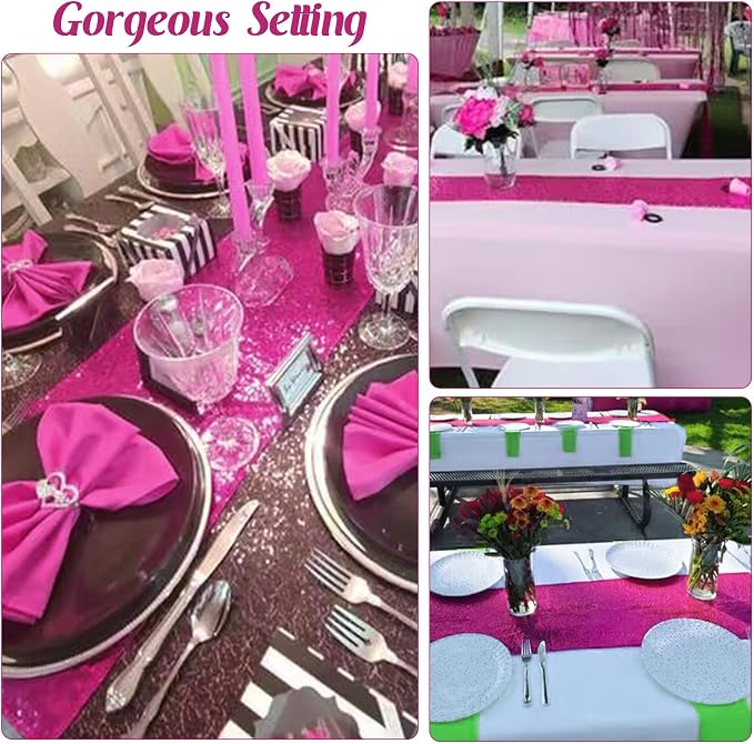 6 Pack Hot Pink Valentine's Day Sequin Table Runner 12" x 72" Sparkle Table Runner for Baby Bridal Shower Wedding Birthday Party Table Decor (Hot Pink)