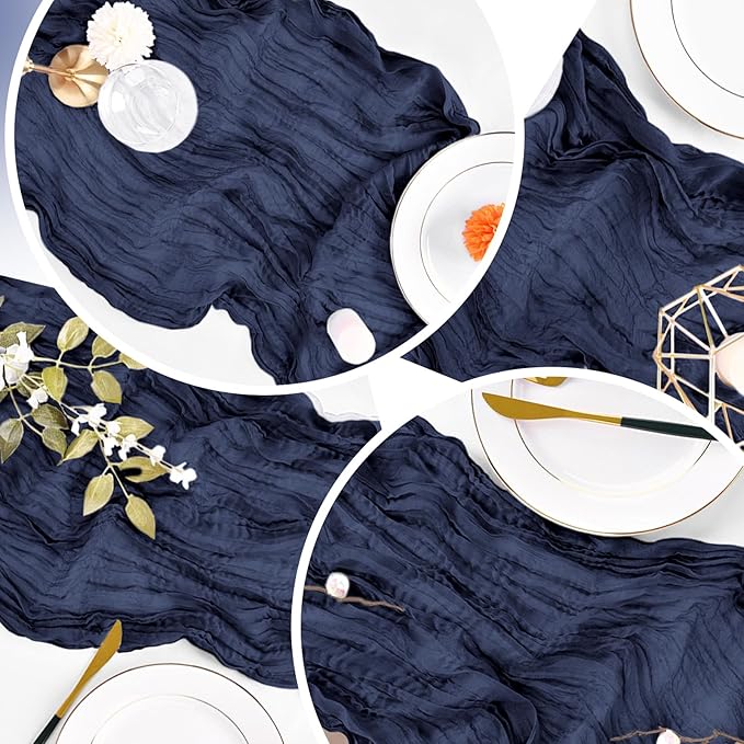16 Pack Navy Blue Cheesecloth Table Runner 20 x 120 inch Gauze Table Runners 10 FT Long,Semi Sheer Boho Cheese Cloth Fabric Table Runner Bulk for Wedding,Party,Baby Shower,Bridal Shower Decoration