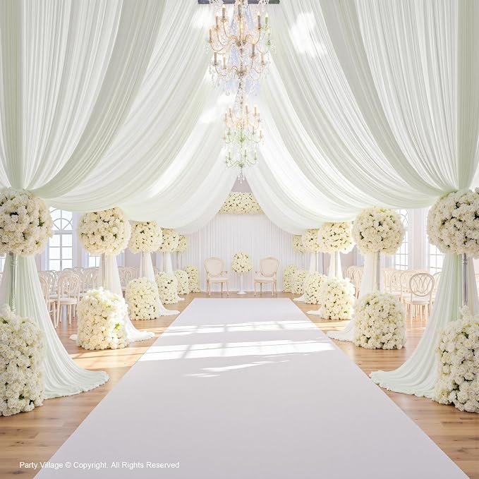 20ft×12ft Ivory Backdrop Curtain for Wedding Parties, 4 Panels Wrinkle Free Polyester Photo Backdrop Drapes Back Drop Cloth for Birthday Photography Background