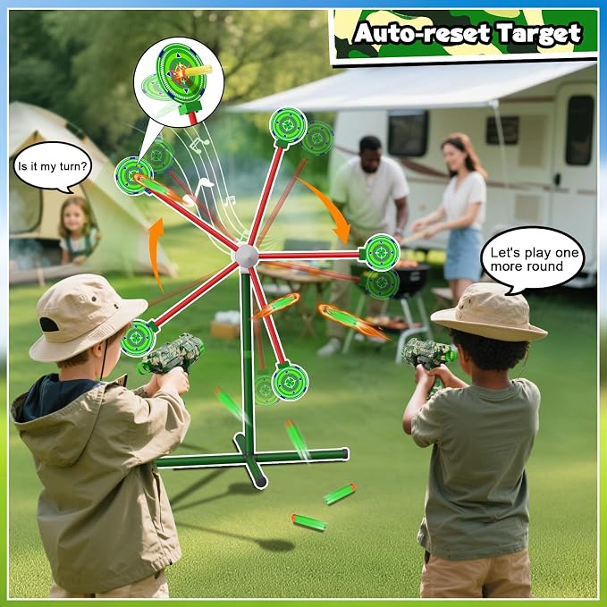Rocket Shooting Games Toys with Rotating Target 2 Toy Guns 20 Foam Darts Kids Outdoor Toys for Boys Age 5 6 7 8 9 10+ Year Old Carnival Games Compatible with Nerf Guns (Green)
