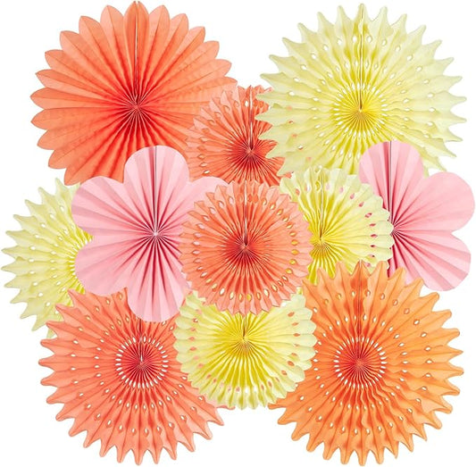 11 PCS Paper Flowers Decorations for Wall Orange Pink Paper Fans Floral Hanging Decoration for Backdrop Birthday Classroom Baby Shower Wedding Bridal Bachelorette Party Decor