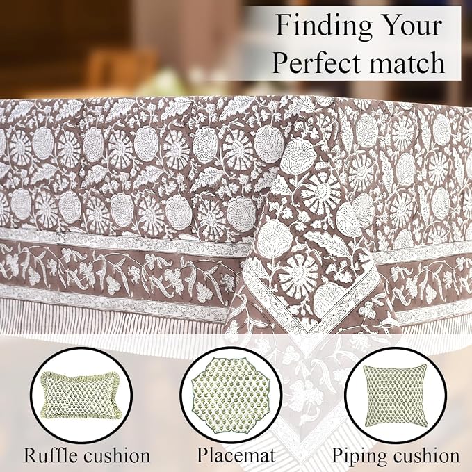 CPC Rustic Brown Tablecloth 100% Cotton 72x160 Inch Indian Block Print Rectangle Table Cover, Table Cloth for Gifting in Weddings, Halloween, Fall, Christmas, Thanksgiving