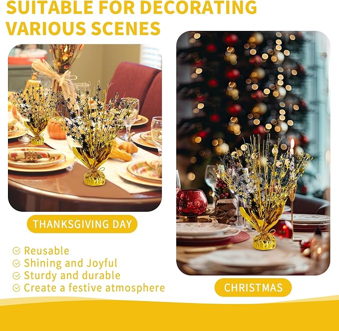 12 Pack Metallic Foil Spary Centerpieces for Tables, Black Gold Centerpieces for Tables Decorations, Star Brust Table Centerpieces for Birthday Graduation Wedding Baby Shower Party