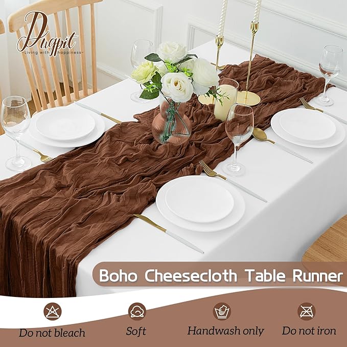 8Pack Brown Table Runner 10FT Brown Cheesecloth Table Runner 35x120Inch Long Boho Cheese Cloth Table Runners Rustic Gauze Table Runners for Party Wedding Bridal Shower Baby Shower Decorations