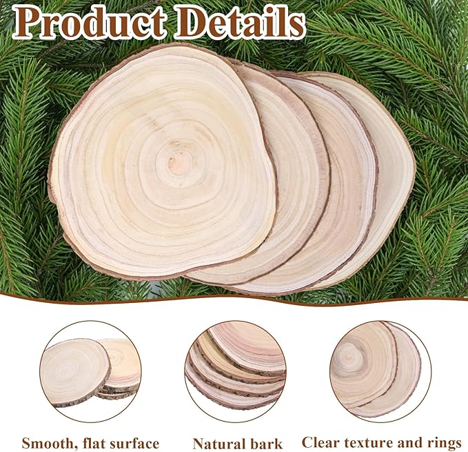 8 Pack 10-12 inches Large Wood Slices for Centerpieces, Rustic Wooden Rounds, Wood Centerpieces for Tables, Natural Paulownia Wooden Slabs for DIY Crafts and Wedding Decor